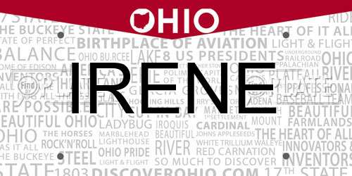 IRENE Ohio License Plate