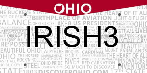 IRISH3 Ohio License Plate