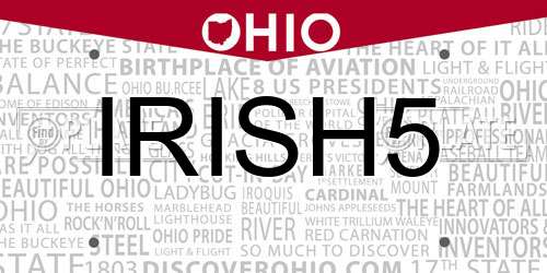 IRISH5 Ohio License Plate