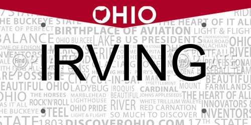 IRVING Ohio License Plate