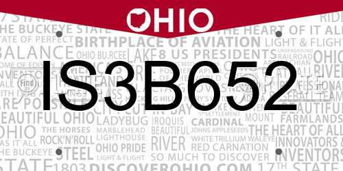IS3B652 Ohio License Plate