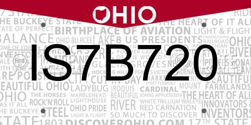 IS7B720 Ohio License Plate