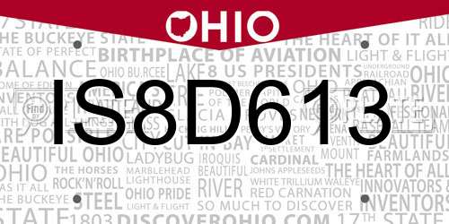 IS8D613 Ohio License Plate