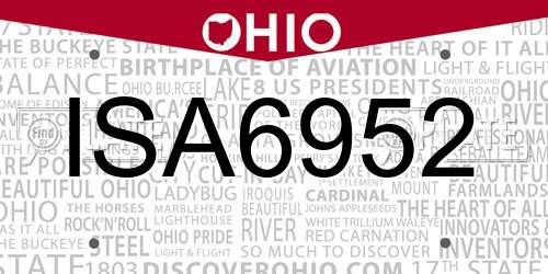 ISA6952 Ohio License Plate