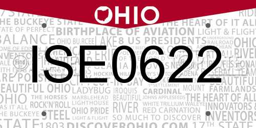 ISE0622 Ohio License Plate