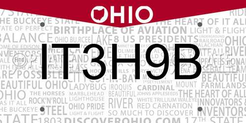 IT3H9B Ohio License Plate