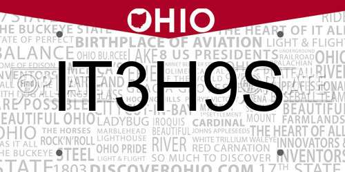 IT3H9S Ohio License Plate