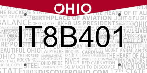 IT8B401 Ohio License Plate
