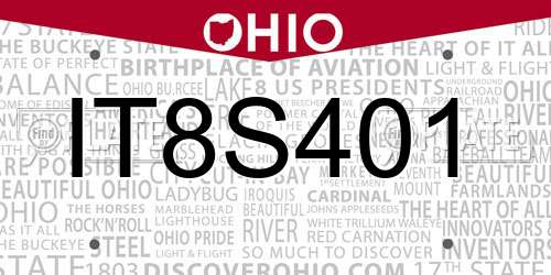 IT8S401 Ohio License Plate