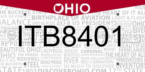 ITB8401 Ohio License Plate