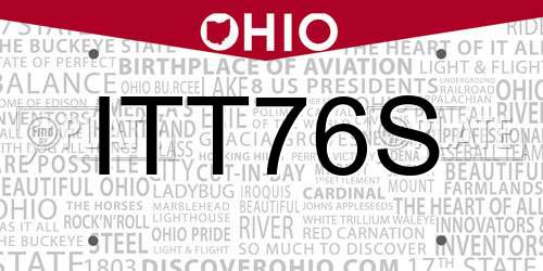 ITT76S Ohio License Plate