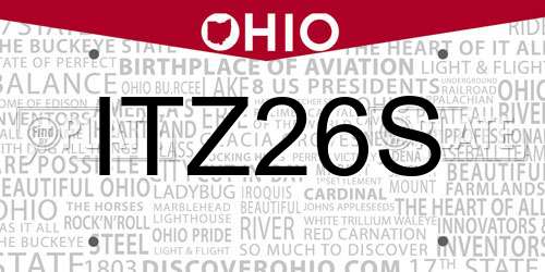 ITZ26S Ohio License Plate