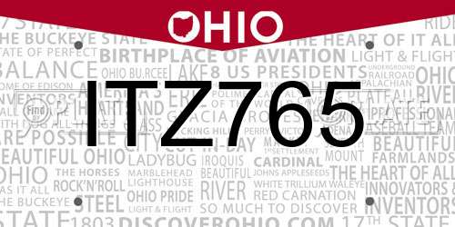 ITZ765 Ohio License Plate