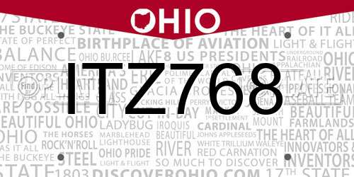 ITZ768 Ohio License Plate