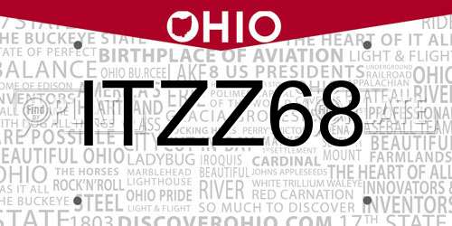 ITZZ68 Ohio License Plate