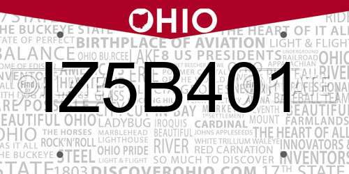 IZ5B401 Ohio License Plate
