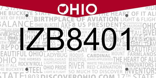 IZB8401 Ohio License Plate