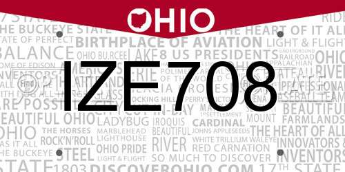 IZE708 Ohio License Plate
