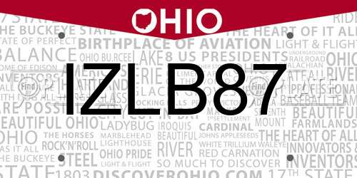 IZLB87 Ohio License Plate