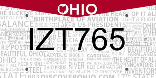 IZT765 Ohio License Plate