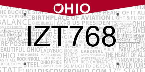 IZT768 Ohio License Plate