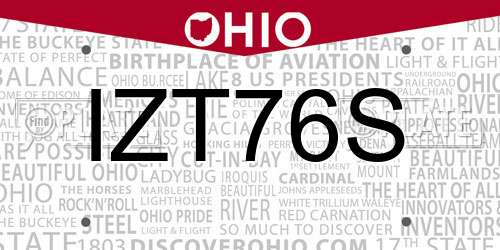 IZT76S Ohio License Plate