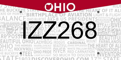 IZZ268 Ohio License Plate