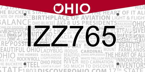IZZ765 Ohio License Plate