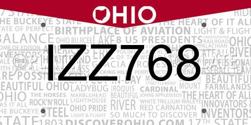 IZZ768 Ohio License Plate