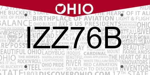 IZZ76B Ohio License Plate