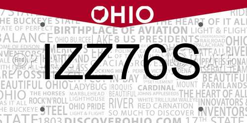 IZZ76S Ohio License Plate