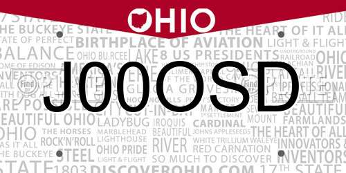 J00OSD Ohio License Plate
