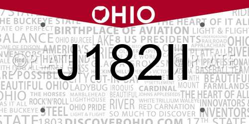 J182II Ohio License Plate