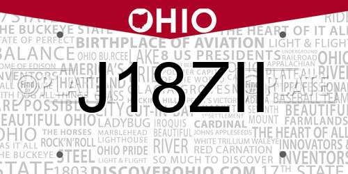 J18ZII Ohio License Plate