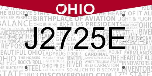 J2725E Ohio License Plate