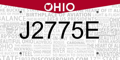 J2775E Ohio License Plate