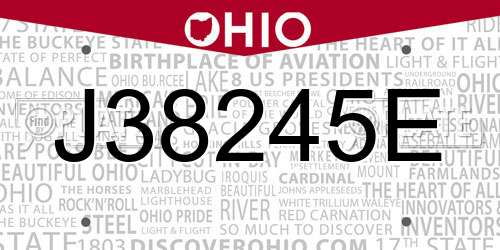 J38245E Ohio License Plate