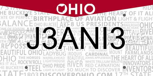 J3ANI3 Ohio License Plate