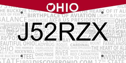 J52RZX Ohio License Plate