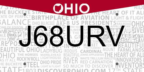 J68URV Ohio License Plate