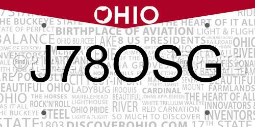 J78OSG Ohio License Plate