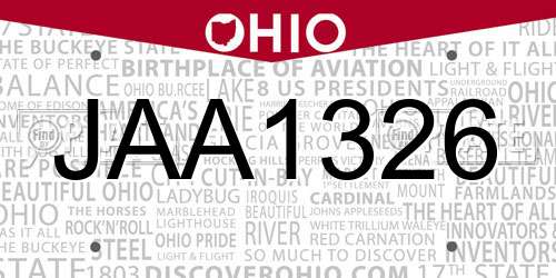 JAA1326 Ohio License Plate