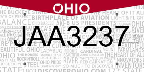 JAA3237 Ohio License Plate