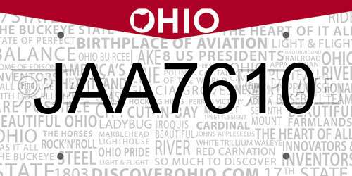 JAA7610 Ohio License Plate