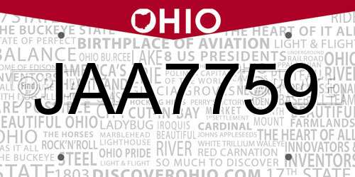 JAA7759 Ohio License Plate