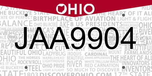 JAA9904 Ohio License Plate