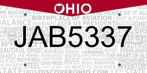 JAB5337 Ohio License Plate