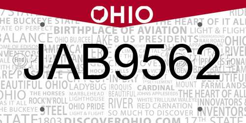 JAB9562 Ohio License Plate