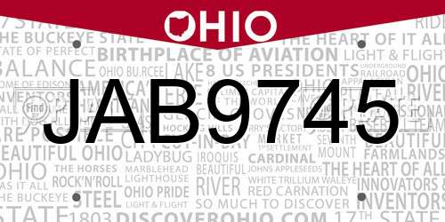 JAB9745 Ohio License Plate