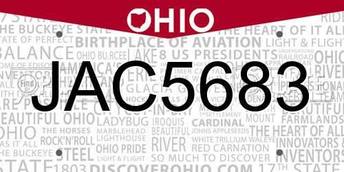 JAC5683 Ohio License Plate